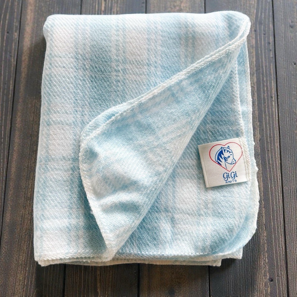 GiGi Knits Vintage 80s 90s Blue Plaid Baby Receiving Blanket NOS Acrylic NWOT - Picture 4 of 9